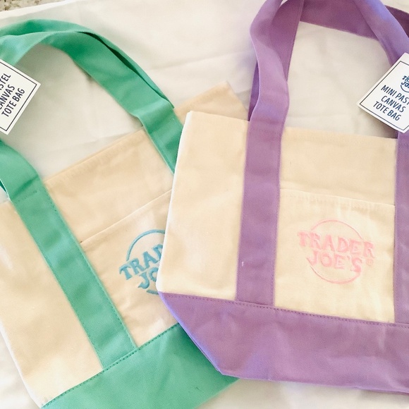 Pastel Trader Joe’s mini tote bags Pink NWT - Picture 3 of 6